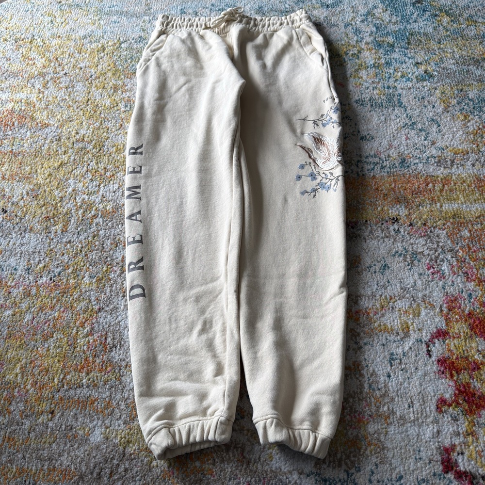 YOUNGLA Mens Dreamer Sweatpants Embroidered Crane Bird Graphic Size M